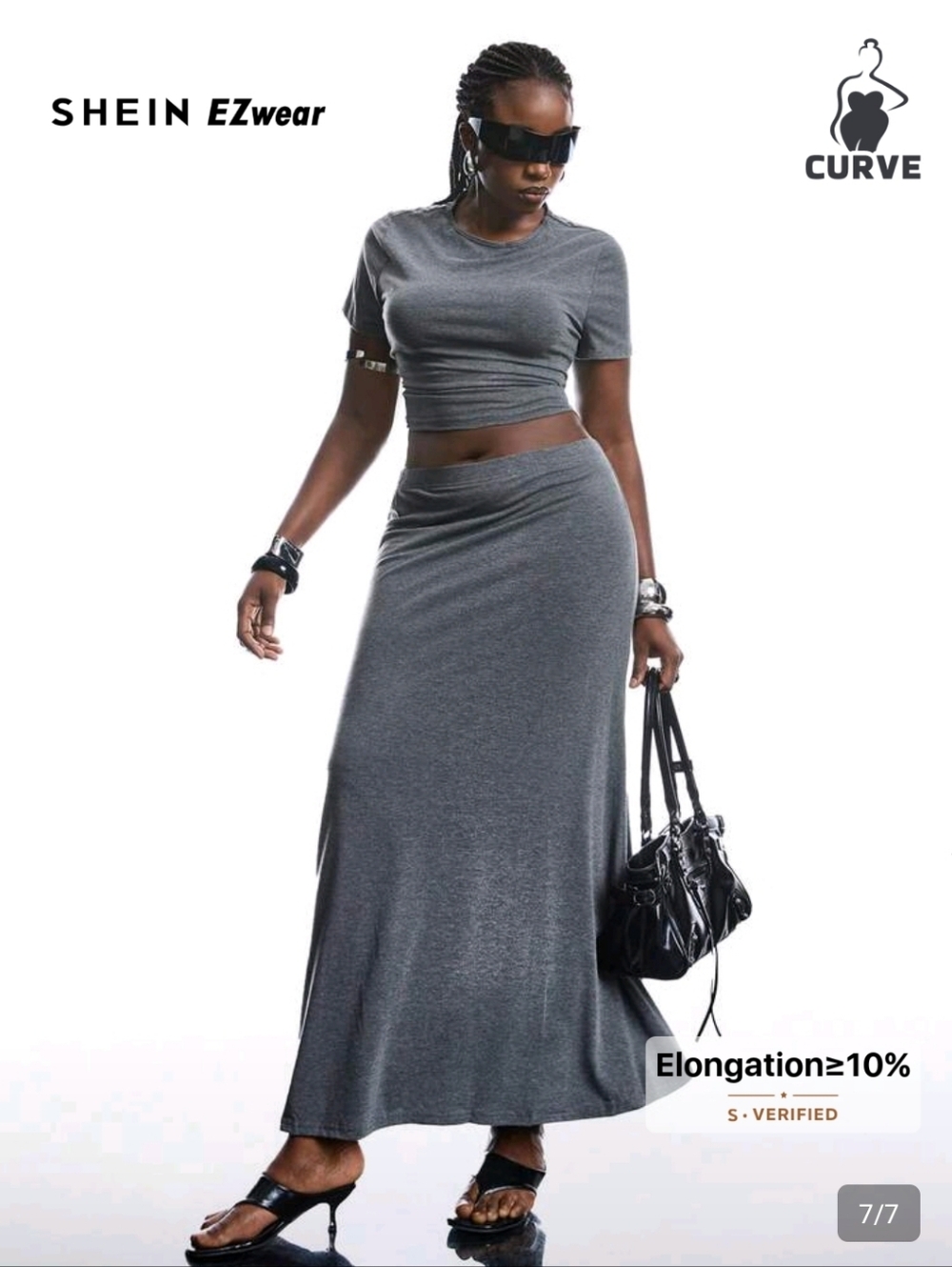 SHEIN Grey Stretch Jersey Maxi Skirt and Crop Top Set